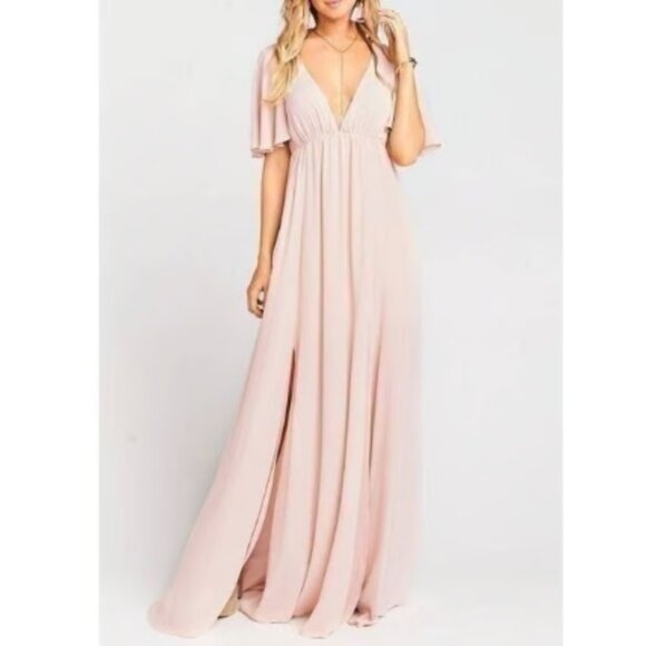 SMYM Faye Flutter Sleeve V-Neck Bridesmaid Dress NWT in Dusty Blush Pink Sz S - Picture 1 of 12